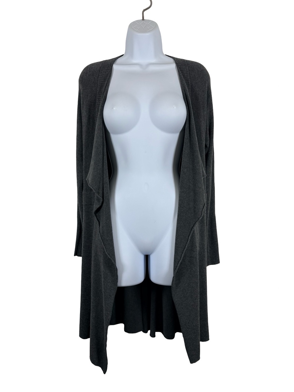 Eileen Fisher Gray Open Front Drape Cardigan Long Lightweight Size XS